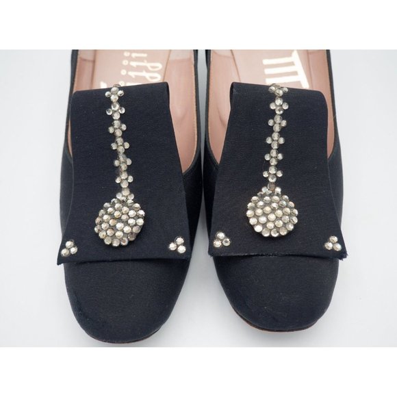 Vintage Women's Peau de Soie Black Pumps with Rhinestones by Mijji US 7 AAA - Picture 8 of 10
